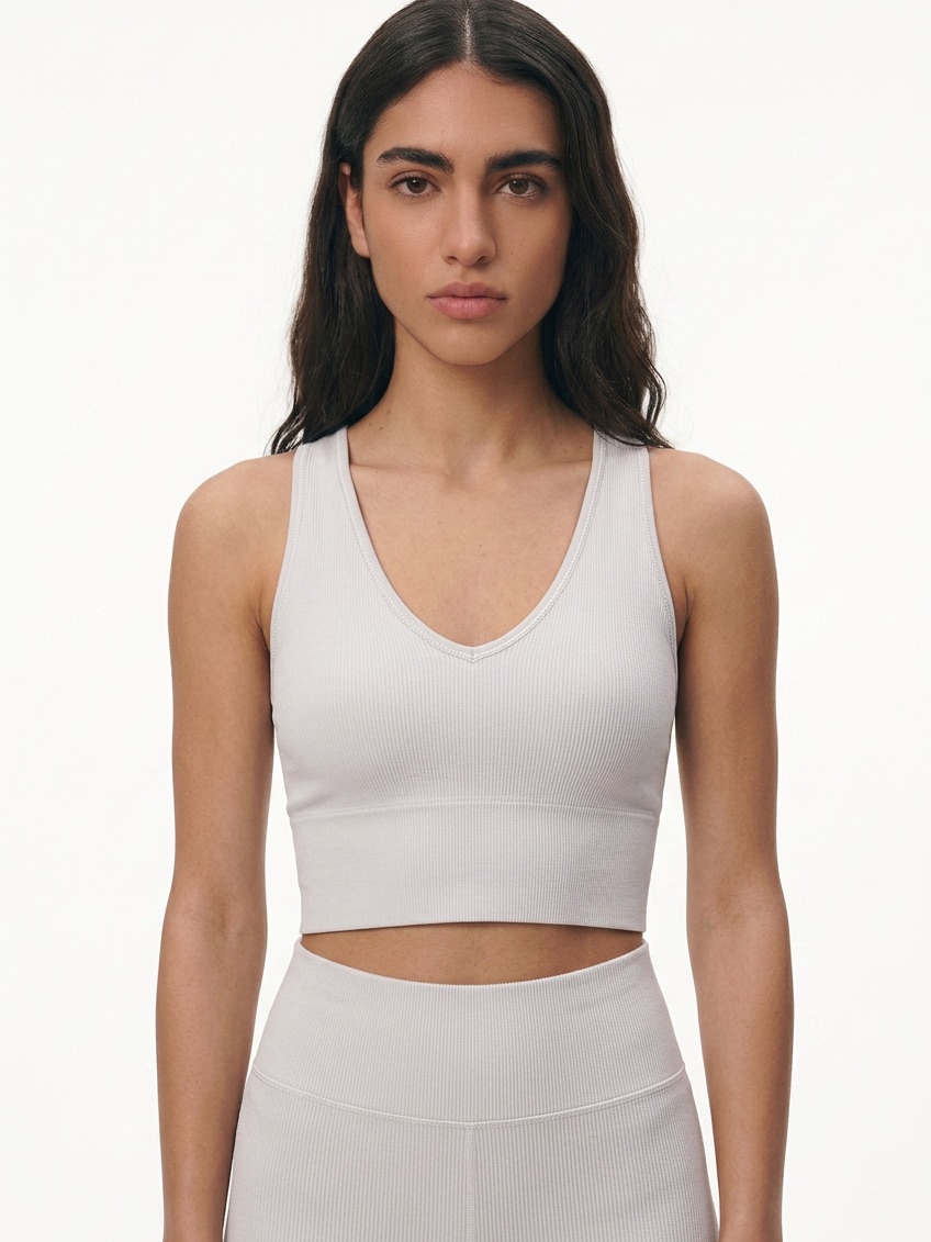 Athleta | Off White Ribbed V-Neck Cropped Tank Top Women’s Size Large